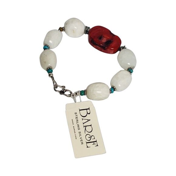 Barse White Druzy Red Coral Chunky Bracelet 7" 925 Sterling Sliver Bohemian - Picture 9 of 12